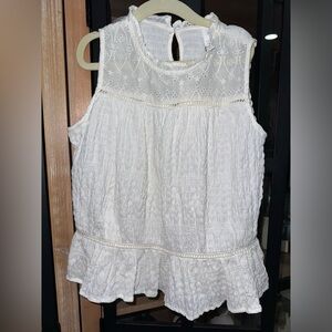 Zara Kids girls eyelet blouse top tank ruffle embroidered ivory babydoll lace